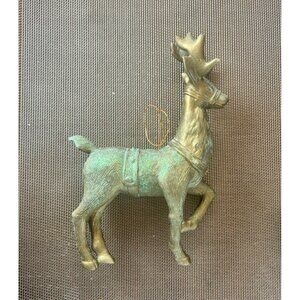 Large Plastic Blow Mold Reindeer Christmas Ornament Brass Look Vintage Style